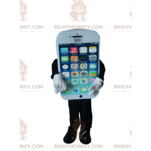 Valkoinen älypuhelimen BIGGYMONKEY™ maskottiasu -
