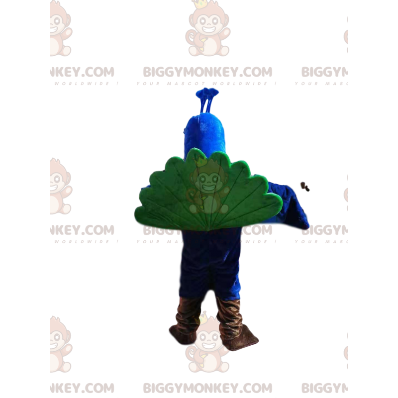 Traje de Mascote BIGGYMONKEY™ Pavão Azul com Linda Cauda Verde