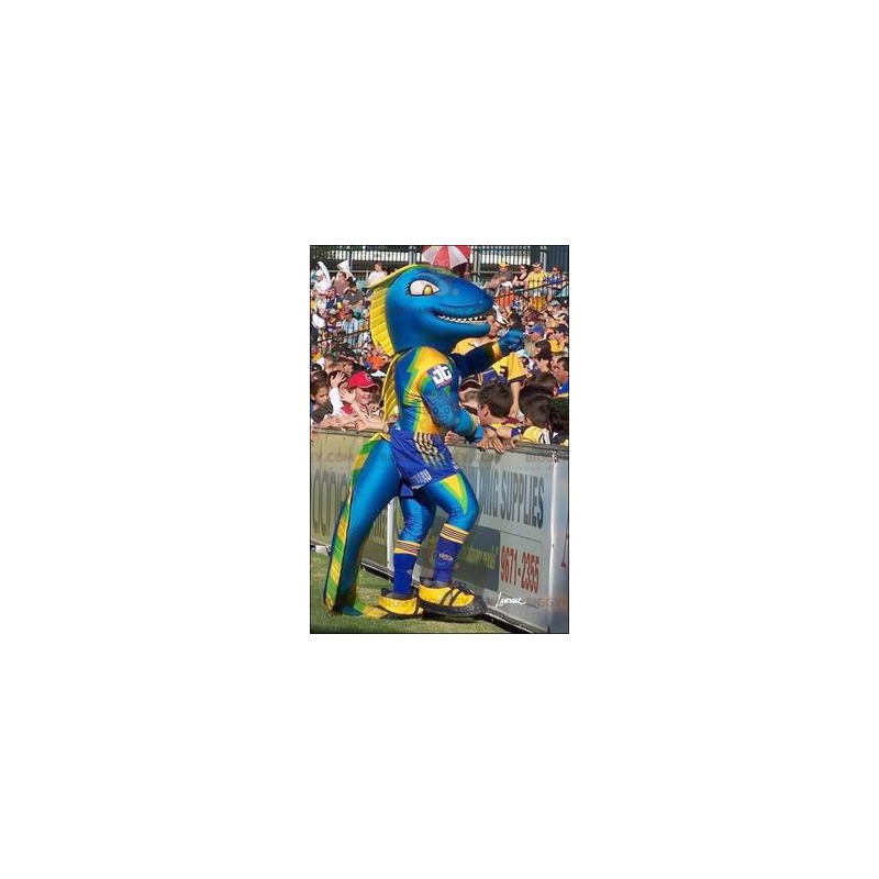 Blå gul og grøn dinosaur BIGGYMONKEY™ maskot kostume -