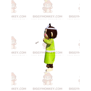 Brauner Affe BIGGYMONKEY™ Maskottchenkostüm mit neongelbem