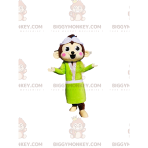 Brown Monkey BIGGYMONKEY™ Mascot Costume with Neon Yellow