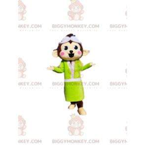 Costume mascotte BIGGYMONKEY™ scimmia marrone con accappatoio