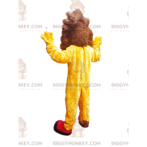 Traje de mascote BIGGYMONKEY™ de um leão muito entusiasmado com