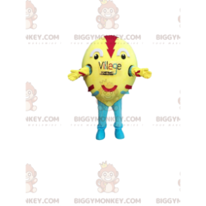 Traje de mascote BIGGYMONKEY™ de bola amarela e multicolorida