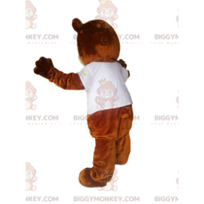 Brun björnunge BIGGYMONKEY™ maskotdräkt med för kort t-shirt