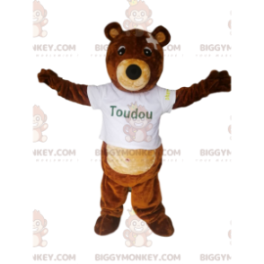 Brun björnunge BIGGYMONKEY™ maskotdräkt med för kort t-shirt