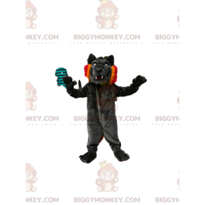 Black Wolf BIGGYMONKEY™ maskotdräkt med söta huggtänder och ett