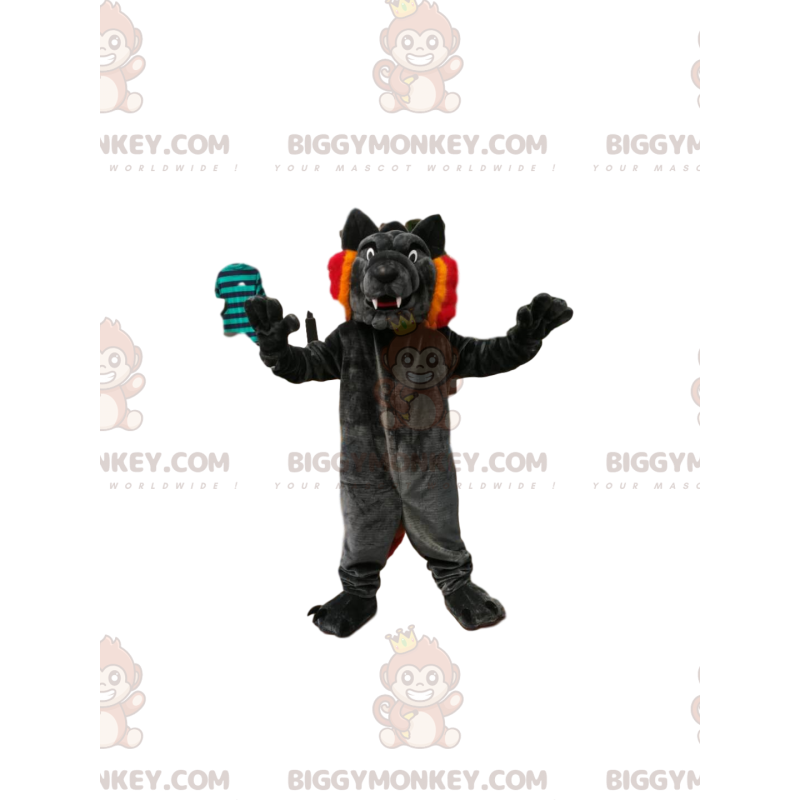 Black Wolf BIGGYMONKEY™ Mascot Costume with Cute Fangs and a