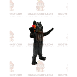 Black Wolf BIGGYMONKEY™ maskotdräkt med söta huggtänder och ett