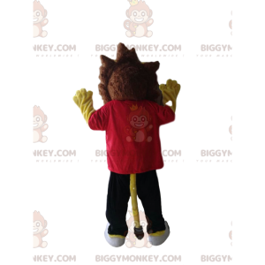 BIGGYMONKEY™ Gula lejonmaskotdräkt med röd T-shirt och svarta