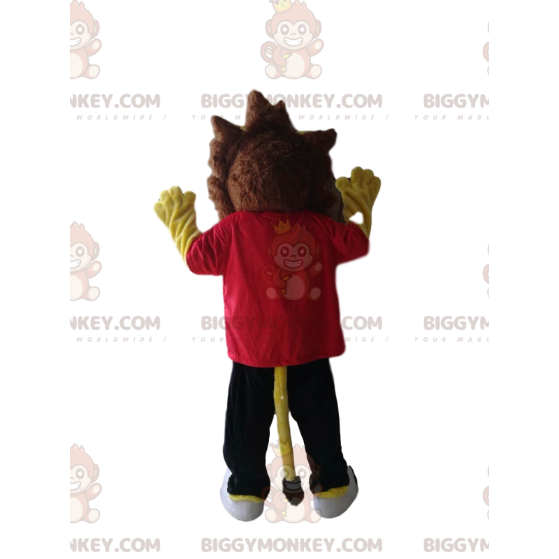 BIGGYMONKEY™ Yellow Lion Mascot Costume with Red T-Shirt and