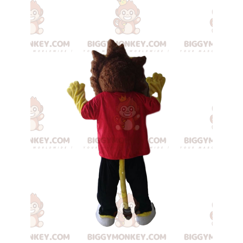 Costume de mascotte BIGGYMONKEY™ de lion jaune avec un t-shirt