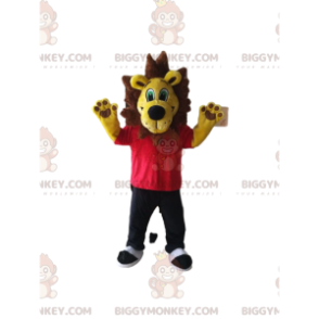 Costume de mascotte BIGGYMONKEY™ de lion jaune avec un t-shirt