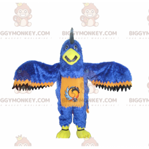 Traje de mascote BIGGYMONKEY™ Azul Laranja e Águia Negra –