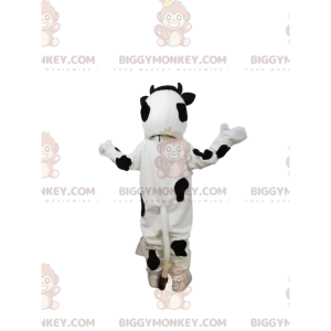 BIGGYMONKEY™ Mascot Costume Black and White Cow With Big Smile