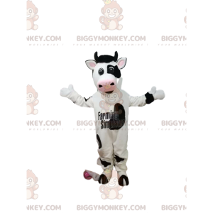 BIGGYMONKEY™ Mascot Costume Black and White Cow With Big Smile