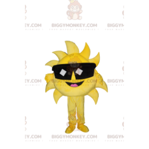 Fato de mascote de sol BIGGYMONKEY™ muito feliz com óculos de
