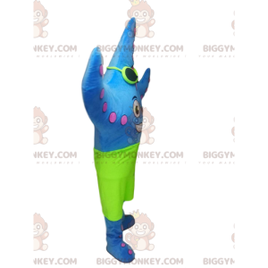 Blauwe zeester BIGGYMONKEY™ mascottekostuum met neongroene