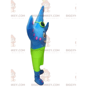 Blue Starfish BIGGYMONKEY™ Mascot Costume with Neon Green Swim