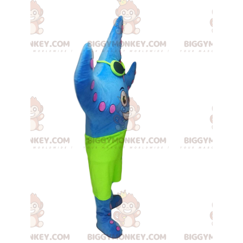 Blauer Seestern BIGGYMONKEY™ Maskottchenkostüm mit neongrünen