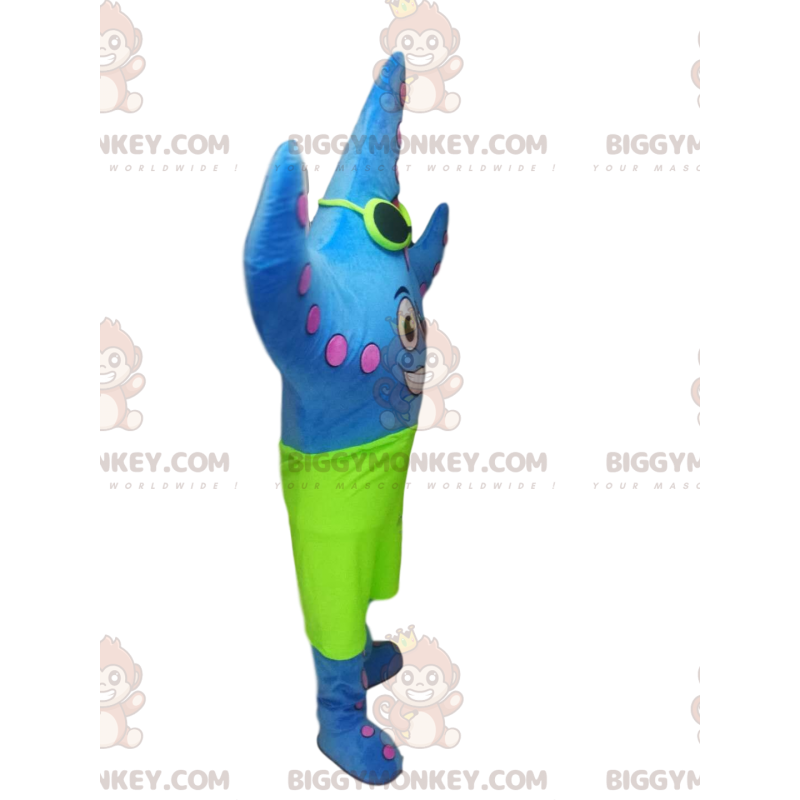 Blue Starfish BIGGYMONKEY™ maskotdräkt med neongröna badshorts