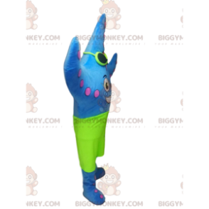 Blauwe zeester BIGGYMONKEY™ mascottekostuum met neongroene