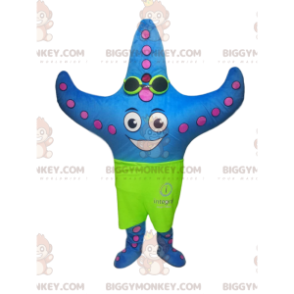 Blue Starfish BIGGYMONKEY™ Mascot Costume with Neon Green Swim