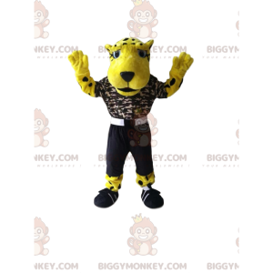 Lindo traje de mascote de leopardo BIGGYMONKEY™ com camisa de