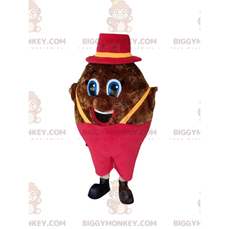 BIGGYMONKEY™ Mascot Costume Brown Plump Man With Fushia