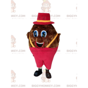 BIGGYMONKEY™ Mascot Costume Brown Plump Man With Fushia