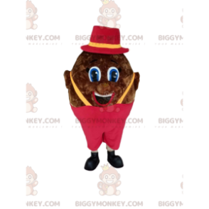 BIGGYMONKEY™ Mascot Costume Brown Plump Man With Fushia