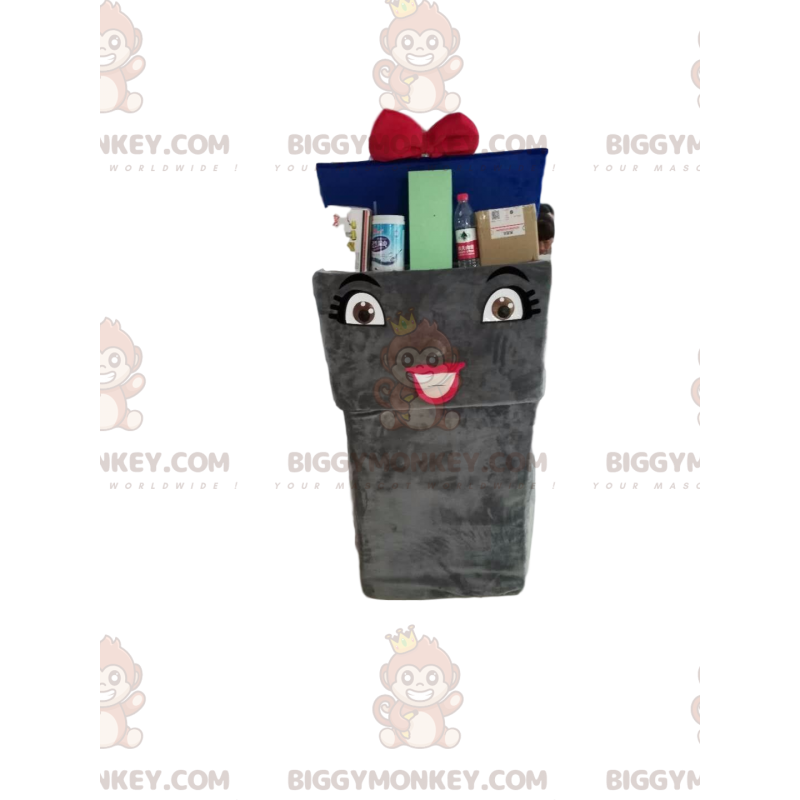 Recycling bin BIGGYMONKEY™ mascot costume with blue bow tie -