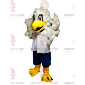 Golden Eagle BIGGYMONKEY™ maskotdräkt med vit tröja och blå