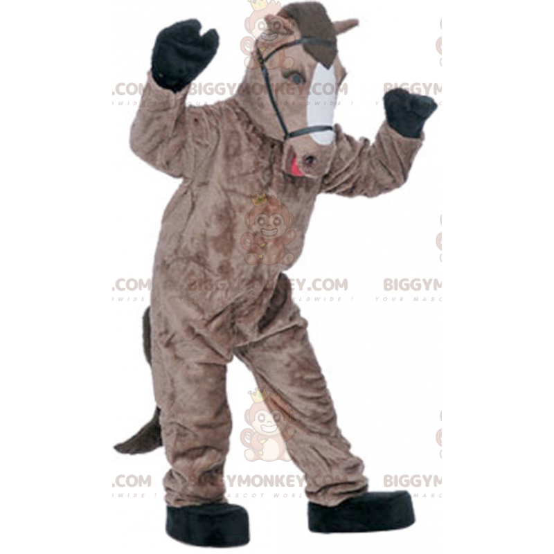 Meget realistisk brun og hvid hest BIGGYMONKEY™ maskot kostume