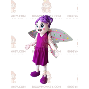Fairy BIGGYMONKEY™ maskotdräkt med lila hår och fuchsiaklänning