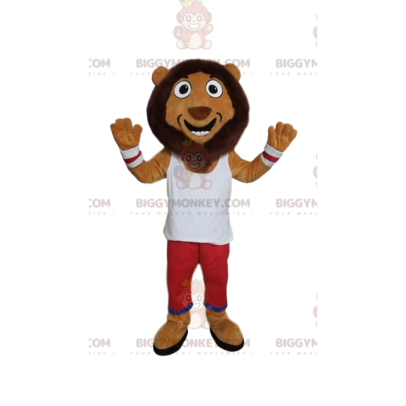 BIGGYMONKEY™ Funny Lion Mascot Costume With White And Red