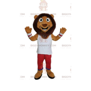 BIGGYMONKEY™ Grappige leeuw mascotte kostuum met witte en rode