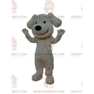 BIGGYMONKEY™ maskotkostume Smilende hvid hund med sød sort