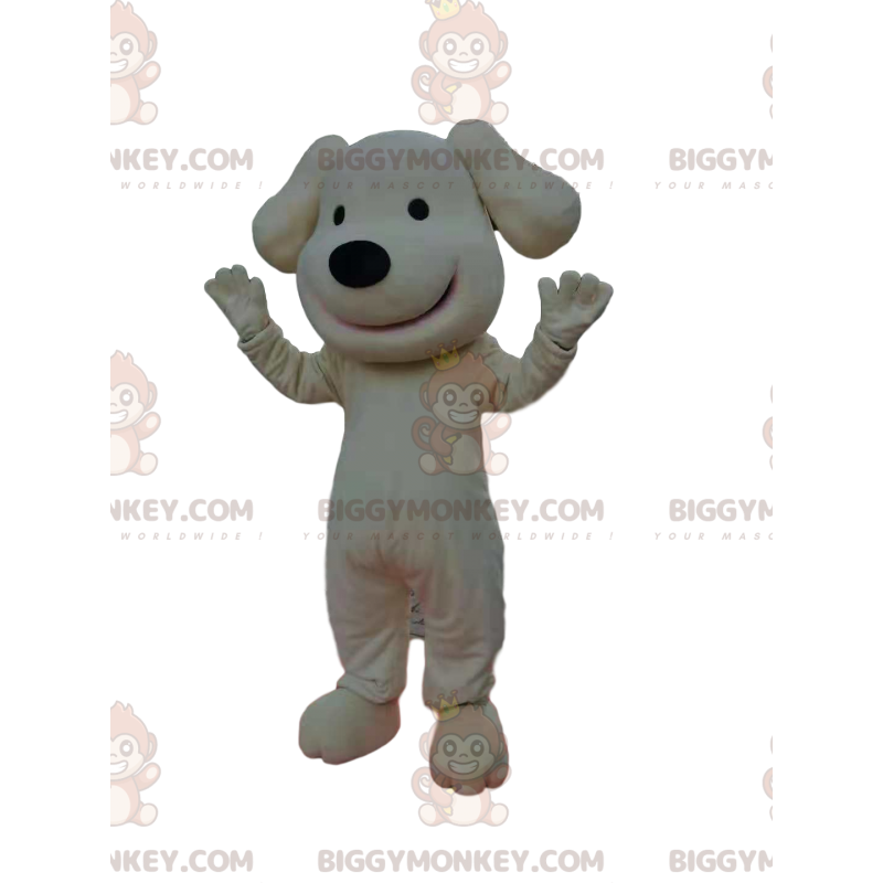 Fantasia de mascote BIGGYMONKEY™, cachorro branco sorridente