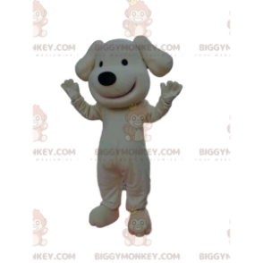 Costume de mascotte BIGGYMONKEY™ de chien blanc souriant avec