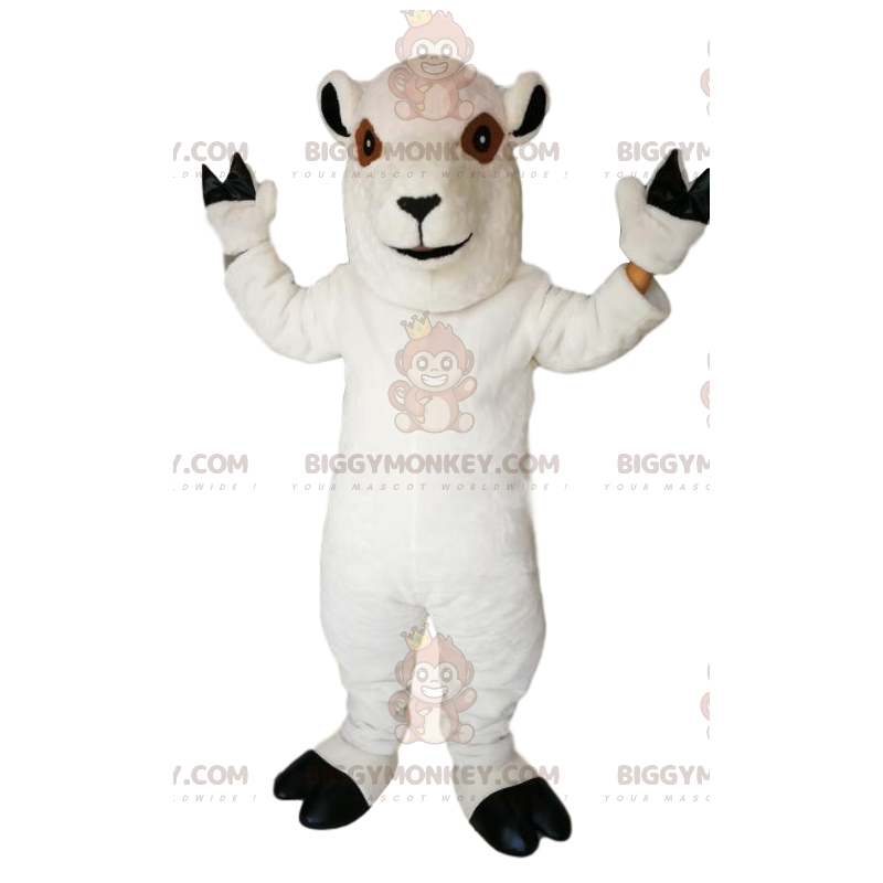 Kostium maskotka uśmiechnięta biała owca BIGGYMONKEY™ -