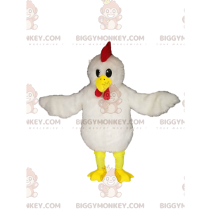 Κοστούμι μασκότ BIGGYMONKEY™ κοτόπουλου με όμορφο λευκό φτέρωμα