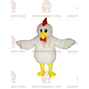 Traje de mascote de frango BIGGYMONKEY™ com linda plumagem