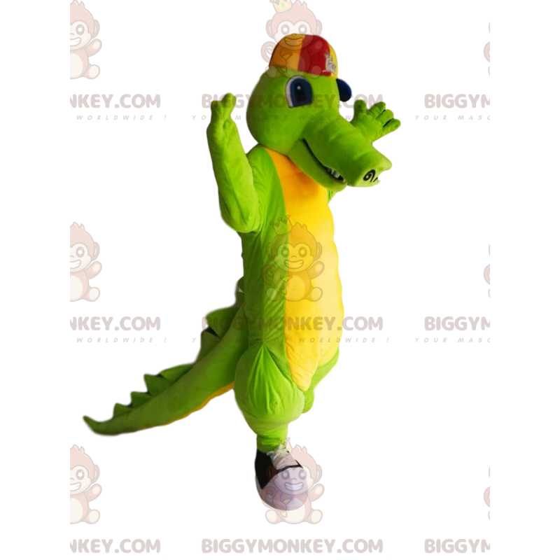 Costume da mascotte BIGGYMONKEY™ coccodrillo verde e giallo con