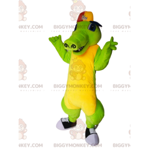 Grün-gelbes Krokodil BIGGYMONKEY™ Maskottchenkostüm mit Mütze -