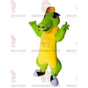 Traje de mascote de crocodilo verde e amarelo BIGGYMONKEY™ com