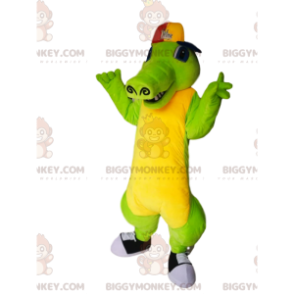 Traje de mascote de crocodilo verde e amarelo BIGGYMONKEY™ com