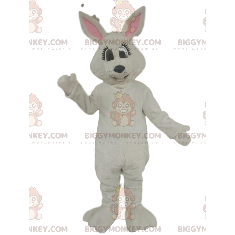 Costume mascotte BIGGYMONKEY™ coniglio bianco strabico -