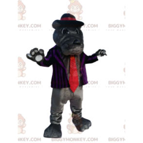 BIGGYMONKEY™ Grijze Bulldog-mascottekostuum met gestreept jasje