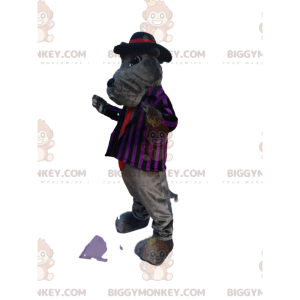 Grå Bulldog BIGGYMONKEY™ maskotkostume med stribet jakke og